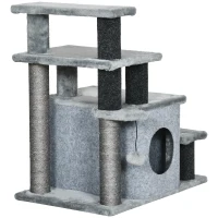 PawHut Cat Stairs Pet Steps for Couch Bed with Scratching Posts Condo Ball Toy, 23.6" x 15.7" x 26", Grey(m-11)