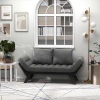 HOMCOM Single Person 3 Position Convertible Chaise Lounger Sofa Bed with 2 Large Pillows and Oak Frame, Dark Gray(m-2)