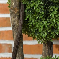 HOMCOM 45.3" Artificial Ball Boxwood Topiary Tree Fake Plant in Pot for Indoor Outdoor Living Room Decoration Light Green(m-9)