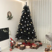 HOMCOM 7.5ft Unlit Artificial Black Christmas Tree, Holiday Décor with 1346 Branch Tips, Auto Open and Steel Base(m-2)