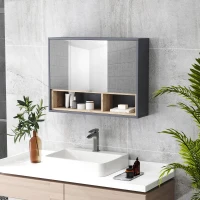 HOMCOM Wall Mounted Bathroom Medicine Cabinet with Mirror and Shelves, Grey(m-8)