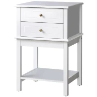 HOMCOM Side Table with 2 Storage Drawers, Modern End Table with Bottom Shelf for Living Room, Home Office, White(m-11)