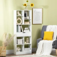 HOMCOM Tall Bookshelf with Drawer, Freestanding Bookcase for Bedroom, Living Room, Home Office, White(m-8)