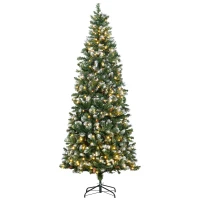 HOMCOM 7.5' Decorated Christmas Trees, Skinny Prelit Artificial Christmas Tree with Snow-dipped Branches, Auto Open, Pinecones(m-11)