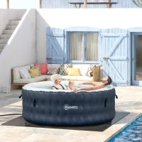 Outsunny 4-6 Person Inflatable Portable Hot Tub Outdoor Round Heated Spa with 108 Jets, Cover, Filter Cartridges, Dark Blue(m-8)