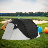 Outsunny Pop Up Tent with Porch and Carry Bag, 3000mm Waterproof, for 2-3 People Camping Hiking, Black(m-10)