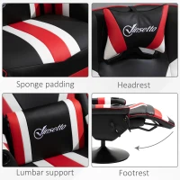 Vinsetto Racing Style Video Gaming Recliner Chair Padded Office Seat with Reclining Backrest and Footrest, Headrest, Lumbar Support, Round Metal Base, Cup Holder for Black and Red(m-6)