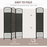 HOMCOM 3 Panel Folding Room Divider Portable Privacy Screen Wave Fiber Room Partition for Home Office Black(m-4)