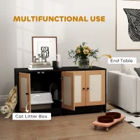 PawHut Cat Litter Box Enclosure w/ 2 Cabinets, Scratching Mats & Trays for 2 Cats or Kittens, Black(m-7)