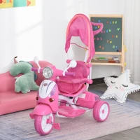 Qaba Children Ride-On Moped Tricycle with a Stylish Design & Interactive Music & Lighting Functions Blue(m-10)