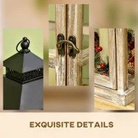 HOMCOM 2 Pack 30"/21" Large Fine Woodworking Decorative Lantern, Metal Hanging Wooden Indoor Covered Outdoor Lantern for Home Décor (No Glass), Black and Natural Wood Faded Colour(m-4)