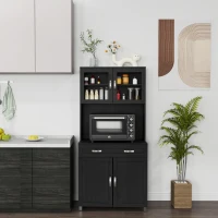 HOMCOM 67" Buffet with Hutch, Modern Kitchen Pantry, Freestanding Cabinet with Glass Doors, Shelves and Drawers, Black(m-10)