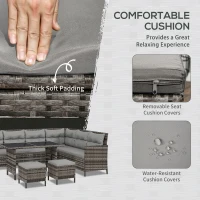 Outsunny 6pcs Outdoor Rattan Sofa Set Garden Wicker Sectional Couch Furniture Set with Dining Table and Chair Grey(m-5)