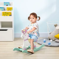Qaba Wooden Rocking Horse Toddler Rocker Ride On Unicorn for 1-3 Years Old Baby Toy Girl and Boy Gift(m-2)