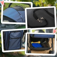 PawHut 4 Wheels Pet Stroller with Reversible Handle, Foldable Cat Dog Travel Carriage with EVA Wheel Brake, 3-stage Canopy, Mesh Window Door, Dark Blue(m-10)