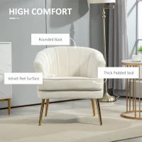 HOMCOM Fabric Armchair, Modern Accent Chair with Gold Metal Legs for Living Room, Bedroom, Home Office, Cream White(m-4)
