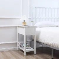 HOMCOM Flip Top End Table, Side Table with Storage Shelf and Cable Management, Narrow Nightstand for Living Room, Bedroom, White(m-9)