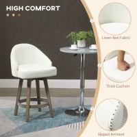 HOMCOM 26" Counter Height Bar Stools, Linen Fabric Kitchen Stools with Nailhead Trim, Rubber Wood Legs and Footrest for Dining Room, Counter, Pub, Set of 4, Cream White(m-4)