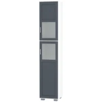 kleankin 75" Tall Bathroom Storage Cabinet, Narrow Bathroom Cabinets with Matte Glass Doors and 5-tier Shelving, White & Grey(m-11)