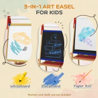 Qaba 3 in 1 Easel for Kids with Paper Roll, Whiteboard, Chalkboard, Double Sided & Adjustable Height, Nature Wood(m-4)