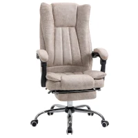 Vinsetto Microfiber Computer Chair, Executive Office Chair with Reclining Backrest Retractable Footrest Adjustable Height Beige(m-2)
