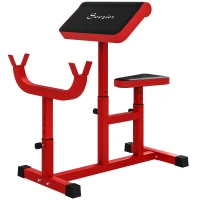 Soozier 265 LBS Preacher Curl Bench for Strength Training, Adjustable Seated Arm Isolated Barbell Dumbbell Bicep Station, Red(m-1)