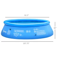 Outsunny Inflatable Swimming Pool Family-Sized Blow Up Pool Round Paddling Pool with Hand Pump for Kids, Adults, Outdoor, Garden and Backyard, 107" x 30", Blue(m-3)