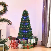 HOMCOM 5ft Fiber Optic Artificial Fir Christmas Tree, LED Pre-Lit Holiday Decoration with 180 Lights and Branch Tips(m-10)
