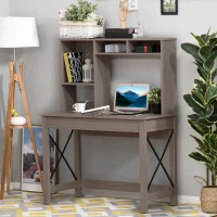 HOMCOM Computer Desk with Hutch, Home Office Table with Storage Shelves and Open Compartments for Writing, Work, Brown(m-8)