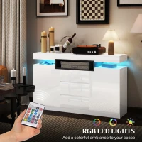HOMCOM Sideboard Storage Cabinet with LED Lights, White(m-4)