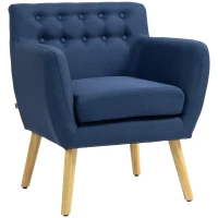 HOMCOM Linen Upholstery Armchair, Mid-Century Modern Accent Chair with Wood Frame and Thick Padding, Blue(m-11)