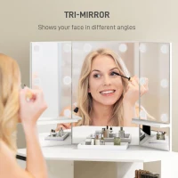 HOMCOM Makeup Vanity Table with 3-Panel Mirror and 10 LED Lights, Dressing Table with 5 Drawers and Shelves for Bedroom, White(m-5)