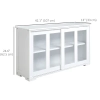 HOMCOM Modern Kitchen Sideboard, Stackable Storage Cabinet, Sliding Glass Door Console, Cupboard Serving Buffet for Kitchen & Dining Room, White(m-3)