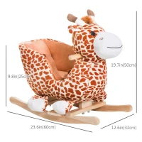Qaba Wooden Plush Children Kids Rocking Horse Chair for Toddlers with Sound and Safety Belt, Giraffe Theme(m-3)