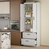 HOMCOM 67" Tall Kitchen Pantry Storage Cabinet, Kitchen Pantry Cabinet with Doors, Drawers and Adjustable Shelves, Cream White(m-8)