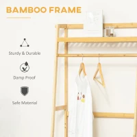 HOMCOM Bamboo Garment Rack, Freestanding Wooden Clothing Rack with 3 Tier Storage Shelves, Hooks and Hanging Rail for Entryway, Bedroom and Office, Natural(m-5)