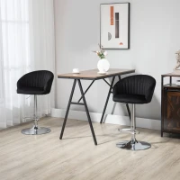 HOMCOM Modern Upholstered Adjustable Barstools with Swivel Seat, Velvet Touch Fabric, Steel Frame, Footrest, ‎Black(m-10)