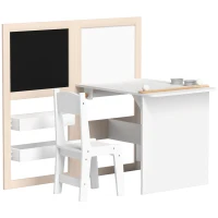 Qaba 3 in 1 Kids Table and Chair Set with Storage, Whiteboard, Blackboard & Roll Paper for 3-8 Years, White(m-1)