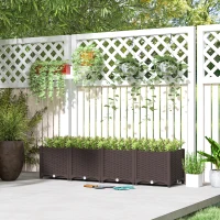 Outsunny Plastic Raised Garden Bed, Outdoor Planter Box with Drainage Holes for Patio, Balcony, 63" x 15.7" x 14.6", Brown(m-8)