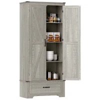 HOMCOM 72" Farmhouse Pantry Cabinet with Adjustable Shelves, Kitchen Pantry Cabinet with 2 Doors, Distressed Light Grey(m-11)
