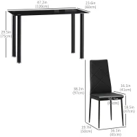HOMCOM Dining Table and Chairs Set for 4, Modern 5 Pieces Kitchen Table Set with Glass Table, Padded Seat and Steel Frame(m-3)