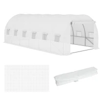 Outsunny 19.7' x 9.8' x 6.6' Plastic Greenhouse Cover Replacement, Heavy Duty Waterproof Tarp for Hoop House, Sheeting with 12 Windows, Door & Reinforcement Grid, White(m-11)