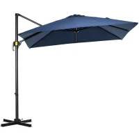 Outsunny 8' x 8' Square Patio Hanging Offset Umbrella with 360° Rotation, Aluminum Outdoor Cantilever Parasol with Crank & Tilt, Sun Canopy Shelter with Cross Base, Dark Blue(m-11)
