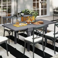 Outsunny 35"-71"  Extendable Aluminium Outdoor Dining Table, Slatted Top Patio Table for 4-6 Person, for Garden, Backyard, Grey(m-8)