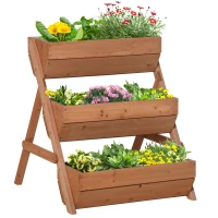 Outsunny 3 Tier Elevated Planter Box, Vertical Wooden Raised Garden Bed for Flowers, Vegetables, Herbs, 26" x 30" x 30", Brown(m-2)