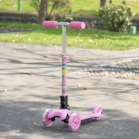 Aosom Kick Scooter for Kids, Foldable Children's Scooter with 3 Wheels, Adjustable Height, and Flashing LED for Boys and Girls, Pink(m-10)