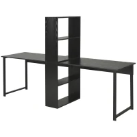 HOMCOM 2-Person Computer Desk with Storage Shelves, Double Study Table with Bookshelf, Writing Desk for Laptop, PC, Home Office Workstation, Black(m-11)