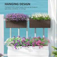 Outsunny 2 Pack 20 Inch Railing Flower Pots, Hanging Flower Pots with Hooks, Drainage Holes for Fence, Rattan Look, Brown(m-7)