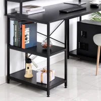 HOMCOM Computer Desk with Shelves and CPU Stand, Home Office Desk Workstation with Adjustable Feet, Black Wood Grain(m-7)