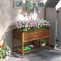 Outsunny Galvanized Raised Garden Bed, Metal Planter Box with Legs, Storage Shelf and Bed Liner, Dark Brown(m-10)